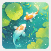 Harmonie von Koi Fisch in Serene Waters Quadratischer Aufkleber (Vorderseite)