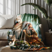 Harmonie zwischen Indianern und Wölfen in der Natu Fleecedecke