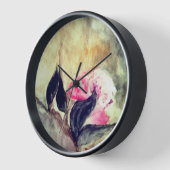 Harmonisch rosa Blume Schwarze Blätter Abstrakt Uhr (Winkel)