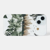 Harmonische Stadt-Silhouette in Braun mit Pflanzen iPhone 15 Hülle (Rückseite (Horizontal))