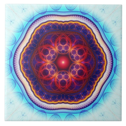 Harmonisches Fraktal Rosa Mandala Fliese (Vorderseite)