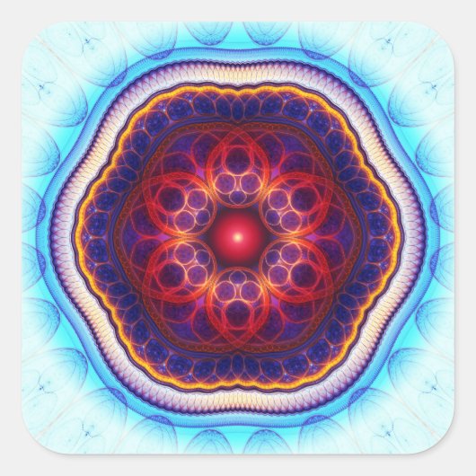 Harmonisches Fraktal Rosa Mandala Quadratischer Aufkleber (Vorderseite)