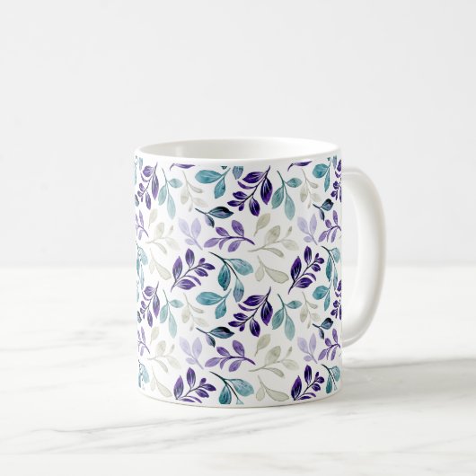 Harmonisches Wasserfarben-Blatt-Design Kaffeetasse (VorderseiteRechts)