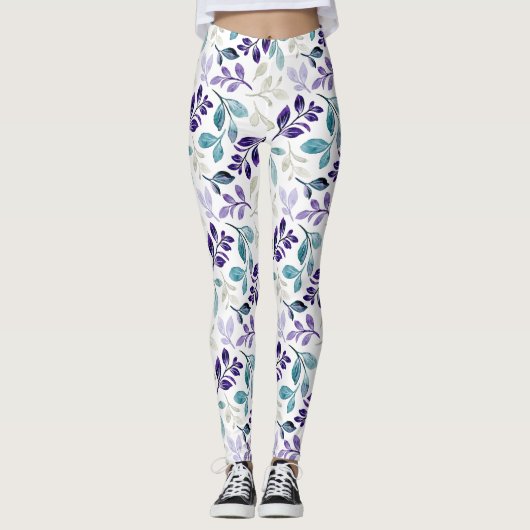 Harmonisches Wasserfarben-Blattdesign Leggings (Vorderseite)