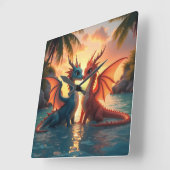 Harmony of Elements: Loving Dragons and a Sea Suns Quadratische Wanduhr (Winkel)