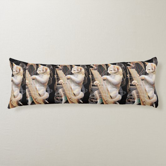 Harmony of Strings – Surreal Cat Body Pillow Seitenschläferkissen (Vorderseite)