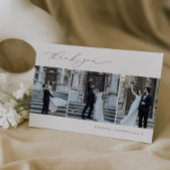 HARMONY Olive Green Minimalistisch 3 Foto Hochzeit Dankeskarte