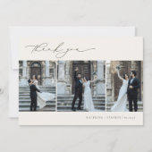 HARMONY Olive Green Minimalistisch 3 Foto Hochzeit Dankeskarte (Vorderseite)