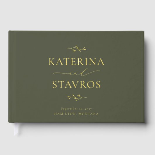 HARMONY Olive Green Moderne Hochzeit Gästebuch (Vorderseite)