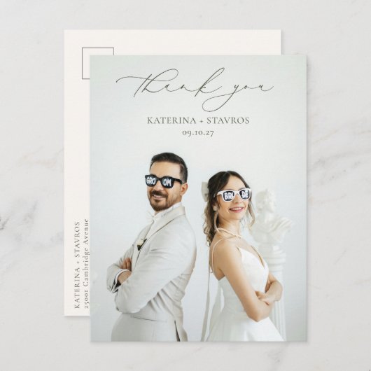HARMONY Olive Green Script Wedding Foto Vielen Dan Postkarte (Vorne/Hinten)