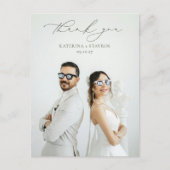 HARMONY Olive Green Script Wedding Foto Vielen Dan Postkarte (Vorderseite)