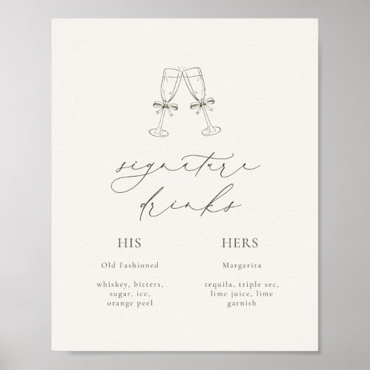 HARMONY Olive Green Signature Drinks Hochzeit Poster (Vorne)