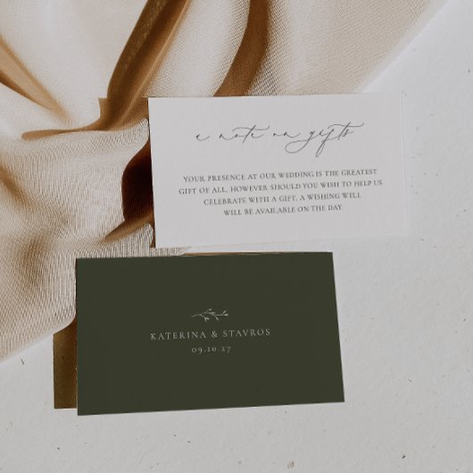 HARMONY Olive Green Wedding A Note on Gifts Begleitkarte