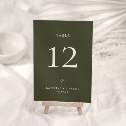 HARMONY Olive Green Wedding Tischnummer Card