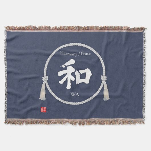 Harmony & Peace – Japanese Kanji Throw Blanket Decke (Vorderseite)