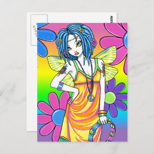 "Harmony" Rainbow Blume Kinderfee Postkarte (Vorne/Hinten)