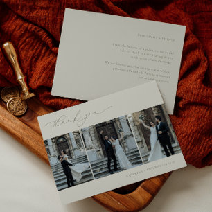 HARMONY Sage Green Minimalistisch 3 Foto Hochzeit Dankeskarte