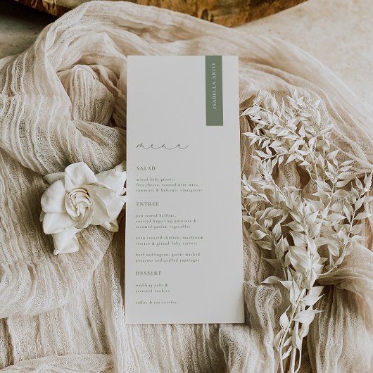 HARMONY Sage Green Modern Wedding Menu Platzkarte Menükarte