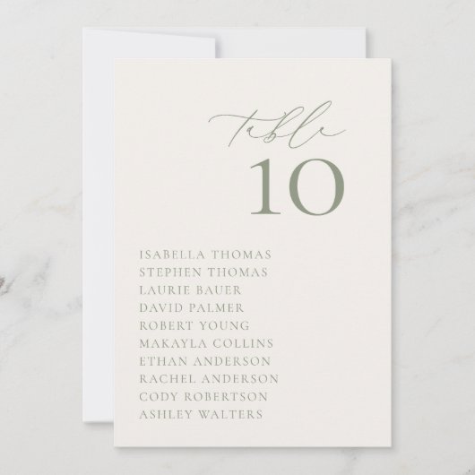 HARMONY Sage Green Seating Tischnummer Card (Vorderseite)