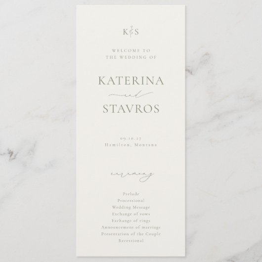 HARMONY Sage Green Wedding Programm (Vorderseite)