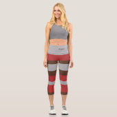 Harmony Stripes Horizontal Lines Gray Red Brown Capri Leggings (Vorderseite)