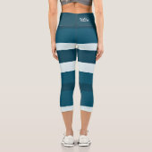 Harmony Stripes Horizontal Lines Sea Blue White Capri Leggings (Rückseite)