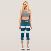 Harmony Stripes Horizontal Lines Sea Blue White Capri Leggings (Vorderseite)