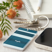 Harmony Stripes Horizontal Lines Sea Blue White Schlüsselanhänger (Vorderseite rechts)