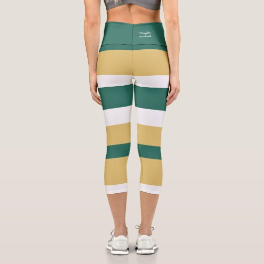Harmony Stripes Lines Green Gold White Capri Leggings (Rückseite)