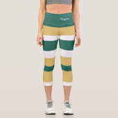 Harmony Stripes Lines Green Gold White Capri Leggings (Vorderseite)