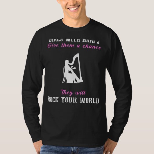 Harmony Unleashed: Mädchen mit Harps Rock T-Shirt (Vorderseite)