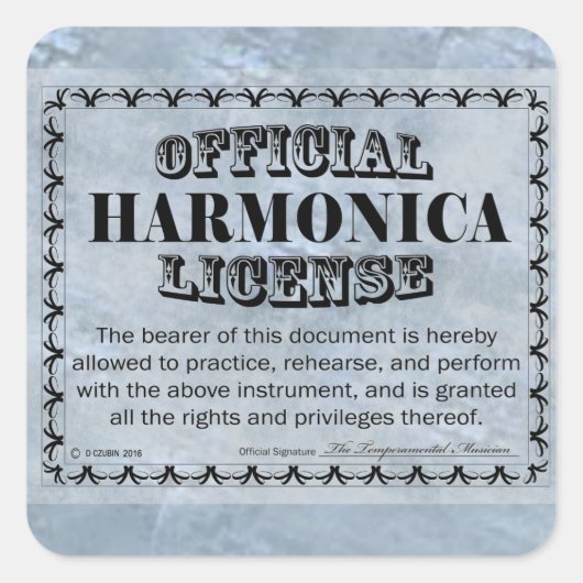Harnonica License Square Aufkleber (Vorderseite)