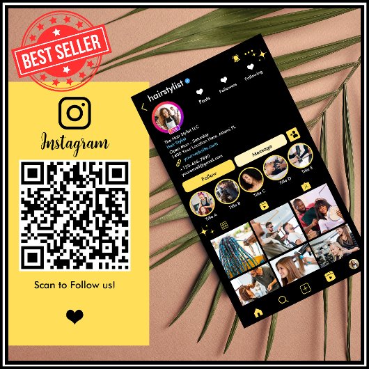 Harnsteine Instagram Gelb | Scan zum Verbinden von Visitenkarte