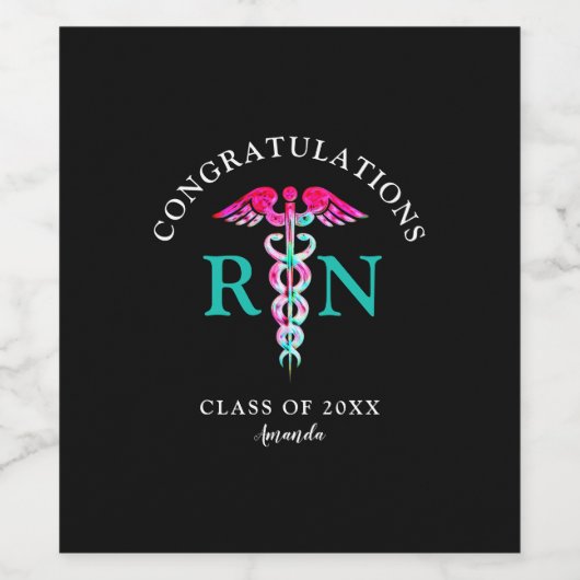 Harnstoff Abschluss Schwarz Rosa Aquamarinen Perso Weinetikett (Einzelnes Label)