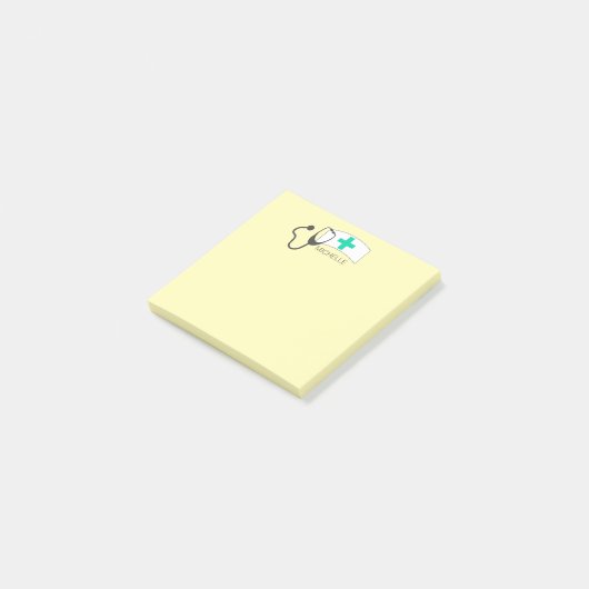 Harnstoff-Stethoskop-Nursen Hutelhuttel gelb Post-it Klebezettel (angewinkelt)