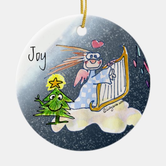 Harp Angel Christmas Tree Joy Cartoon Keramik Ornament (Vorne)