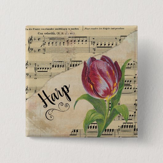 Harp Elegant Vintage Noten Tulip Button (Vorderseite)