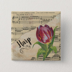 Harp Elegant Vintage Noten Tulip Button