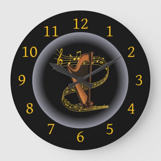 Harp ~ G clef ~ Musikalischer Swirl ~ Spotlight ~* Große Wanduhr (Vorderseite)