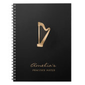 Harp Gold Black Elegant Script Music Teacher Notizblock (Vorderseite)