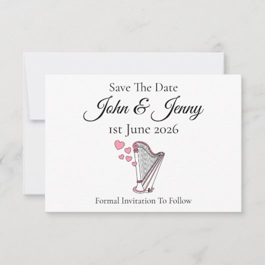 Harp Harpist Musician Wedding Save the Date (Vorderseite)