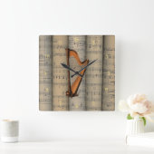 Harp ~ Hintergrund der Notenblätter ~ Musik Quadratische Wanduhr (Zuhause)
