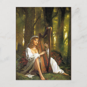 Harp Lady Postcard Bezaubernde Frau mit Harp Postkarte