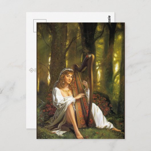 Harp Lady Postcard | Bezaubernde Frau mit Harp Postkarte (Vorne/Hinten)