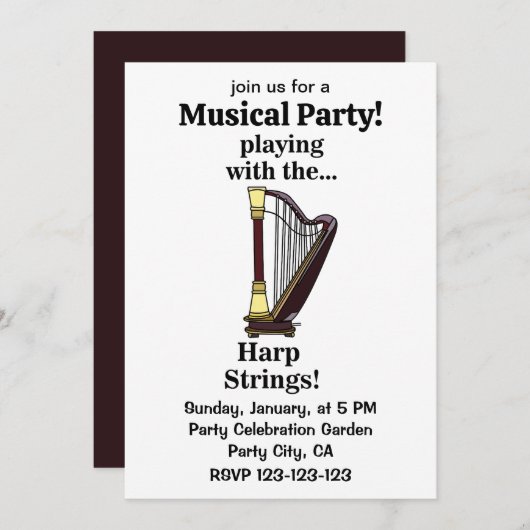 Harp Musical Instrument Harp Einladung (Vorne/Hinten)