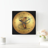 Harp ~ Musical Scroll ~ Golden Globe Background ~ Quadratische Wanduhr (Zuhause)
