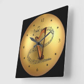 Harp ~ Musical Scroll ~ Golden Globe Background ~ Quadratische Wanduhr (Winkel)