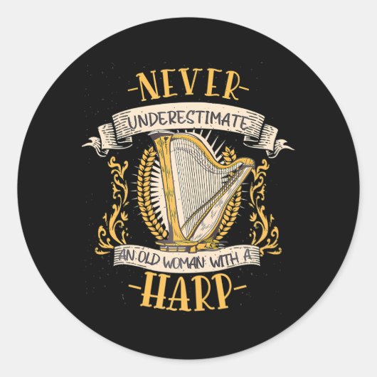 Harp Musician Musical Instrument Harp Runder Aufkleber (Vorderseite)