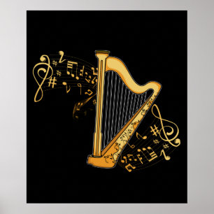 Harp Player Gift Girls Harpist Women Music Harp Poster