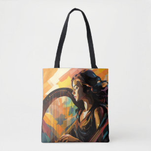 Harp Player Music Malerei Abstrakte Art Decke Tasche